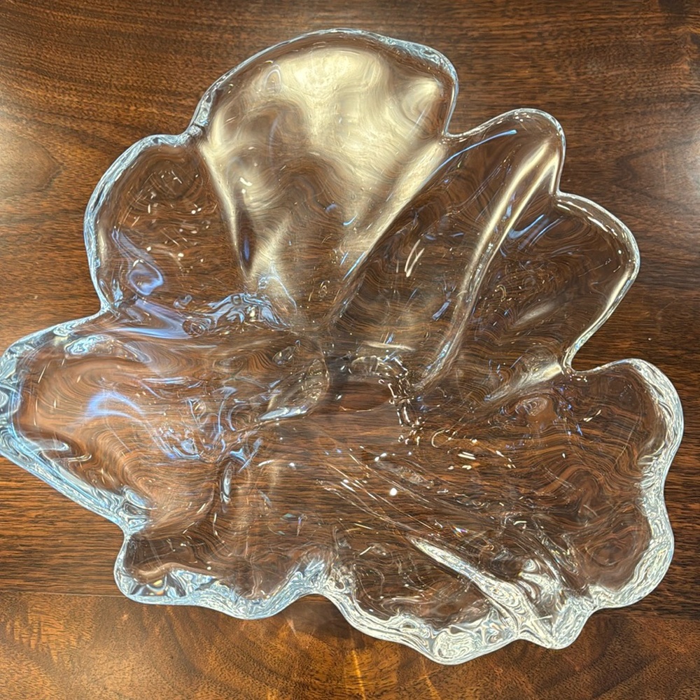 Royal Copenhagen Natura Free Form Leaf Clear Crystal Bowl Denmark.